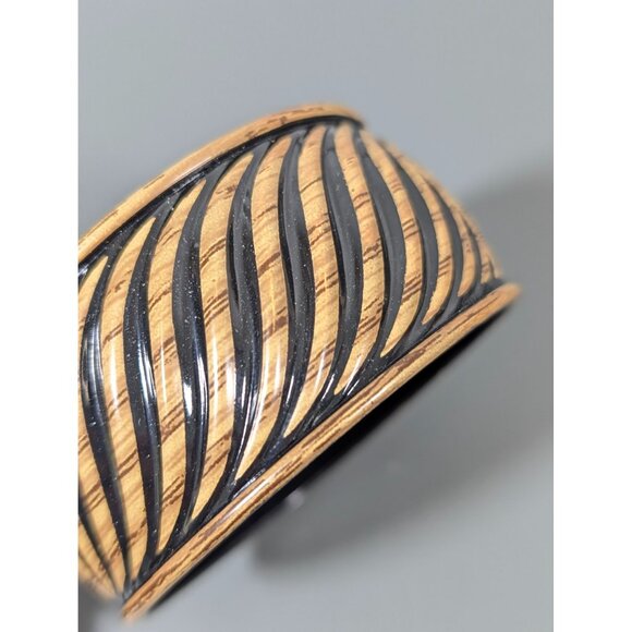 Vintage Lightweight Brown Black Swirl Wide Bangle Bracelet Plastic 8.5" - Picture 4 of 6